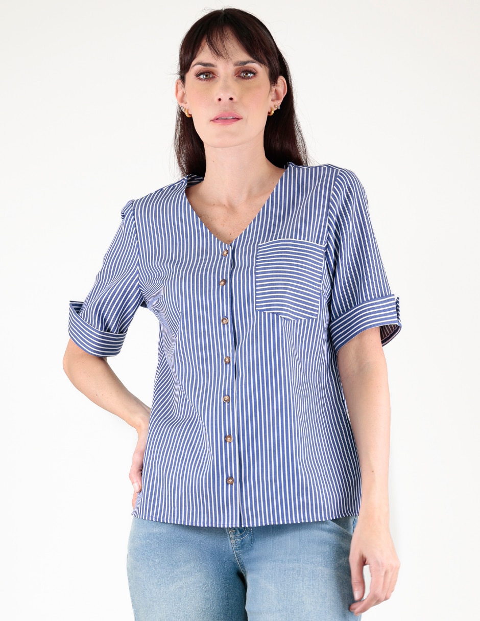 Blusa camisera manga corta para mujer