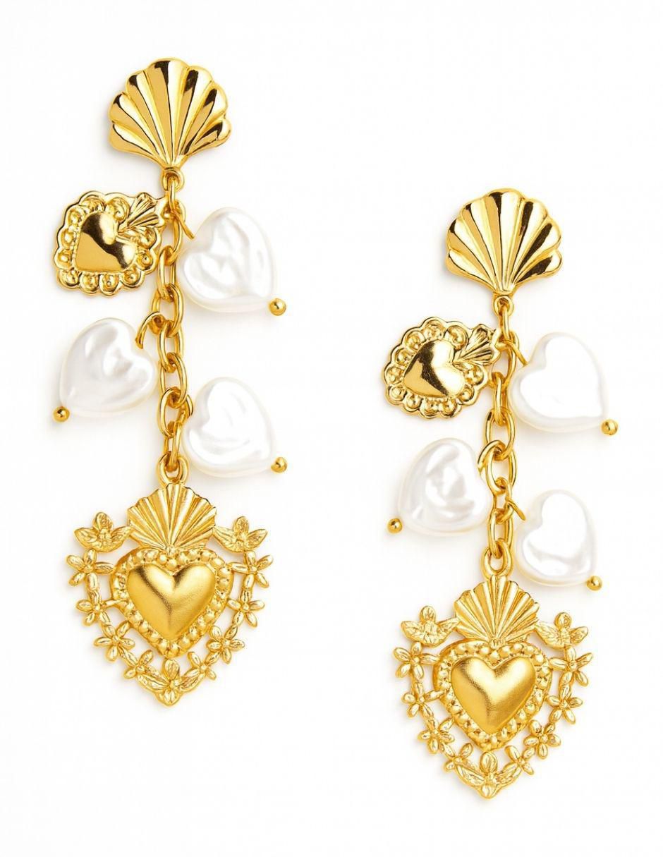 Aretes largos de corazón Milagritos con acabado brillante