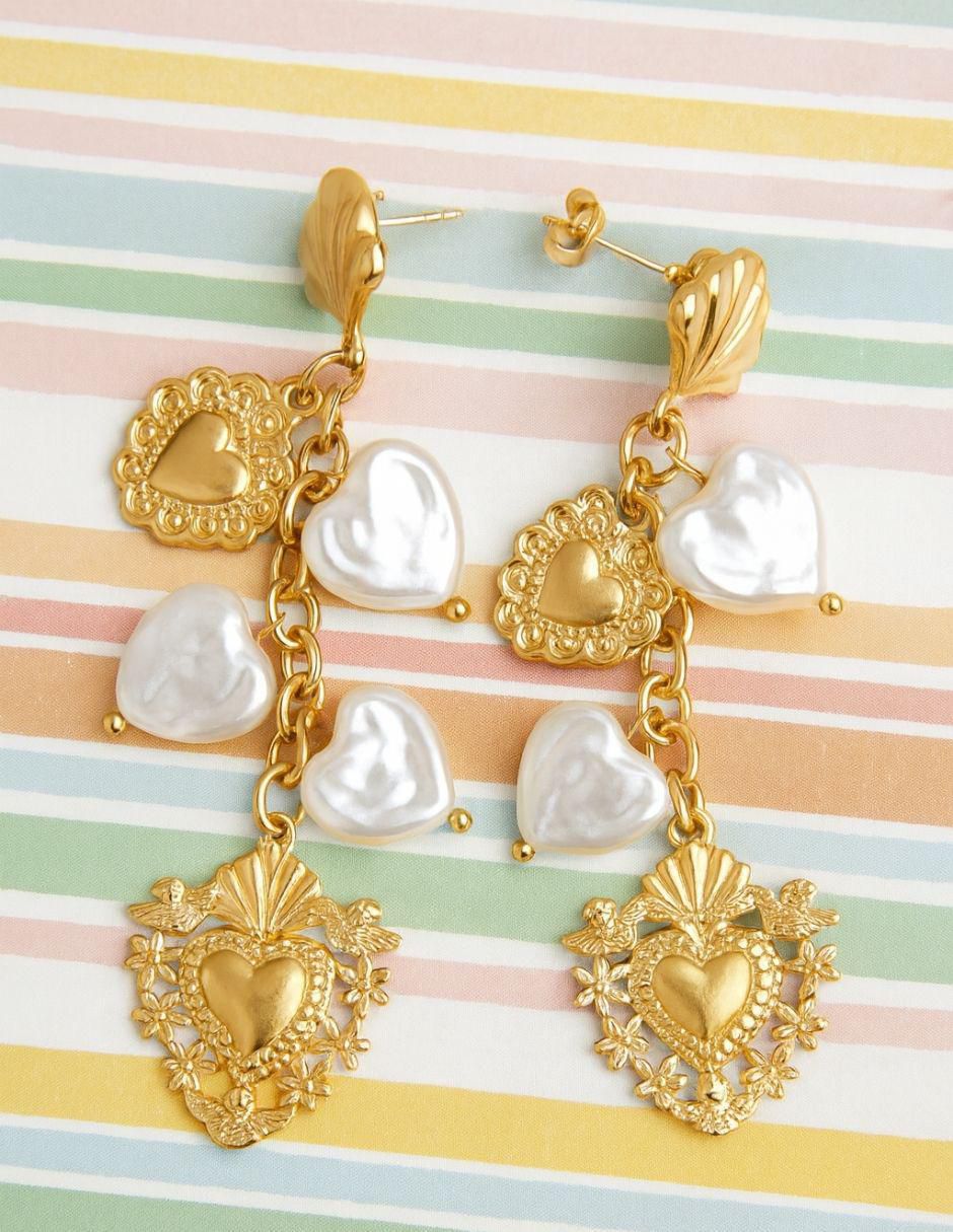 Aretes largos de corazón Milagritos con acabado brillante 5