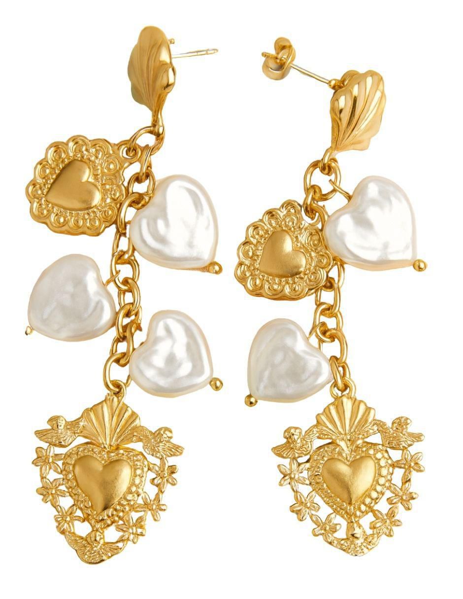 Aretes largos de corazón Milagritos con acabado brillante 6
