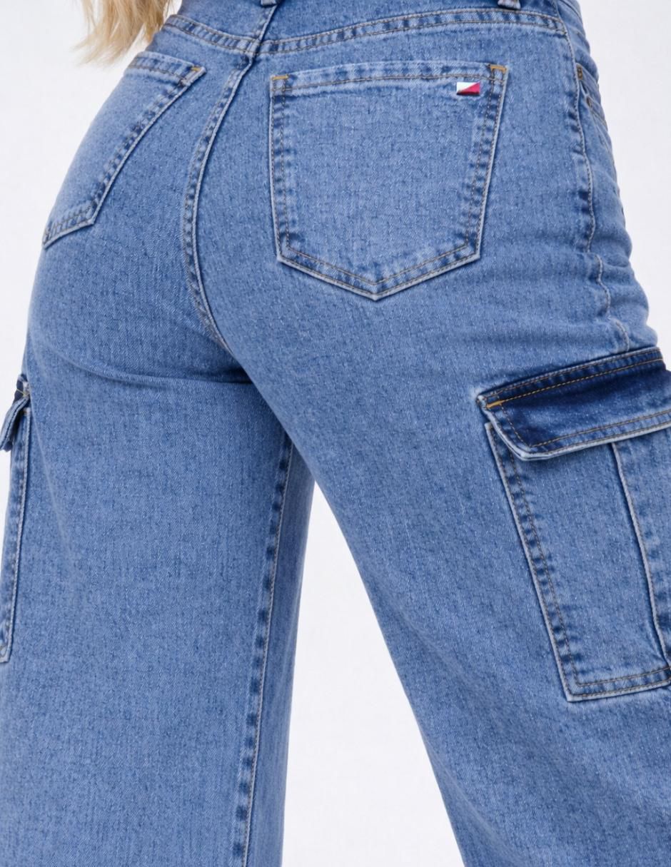 Jeans cargo wide leg cintura alta para mujer 2