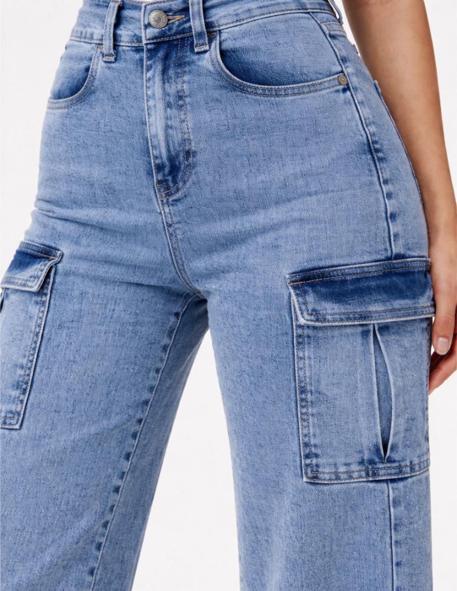 Jeans cargo wide leg cintura alta para mujer 3