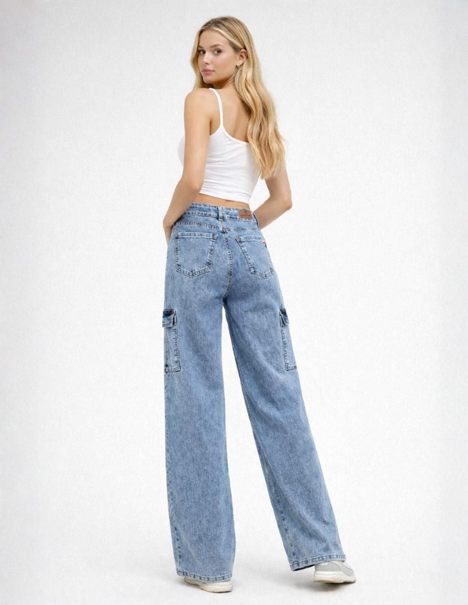Jeans cargo wide leg cintura alta para mujer 4