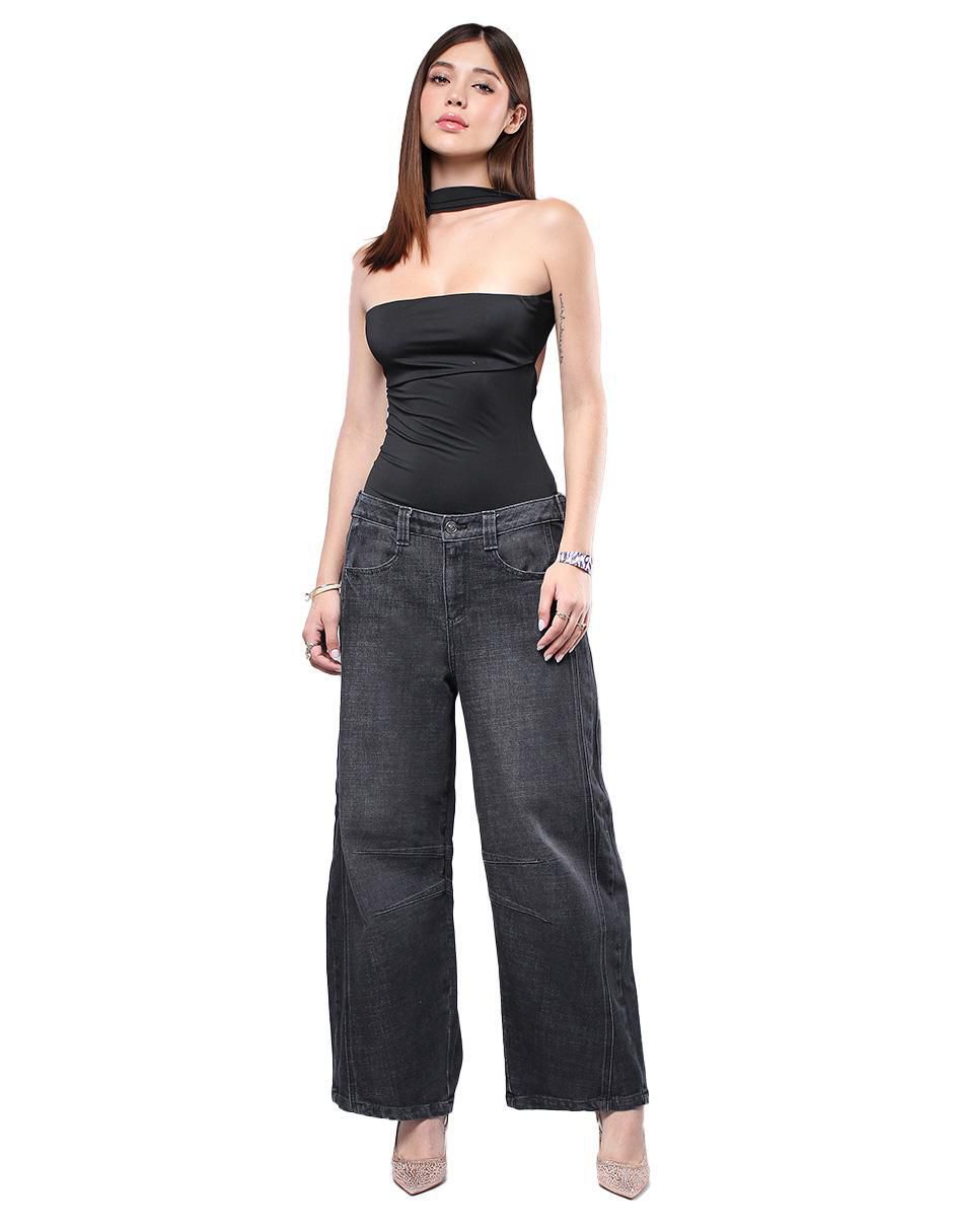 Jeans relaxed barrel media cintura para mujer 2
