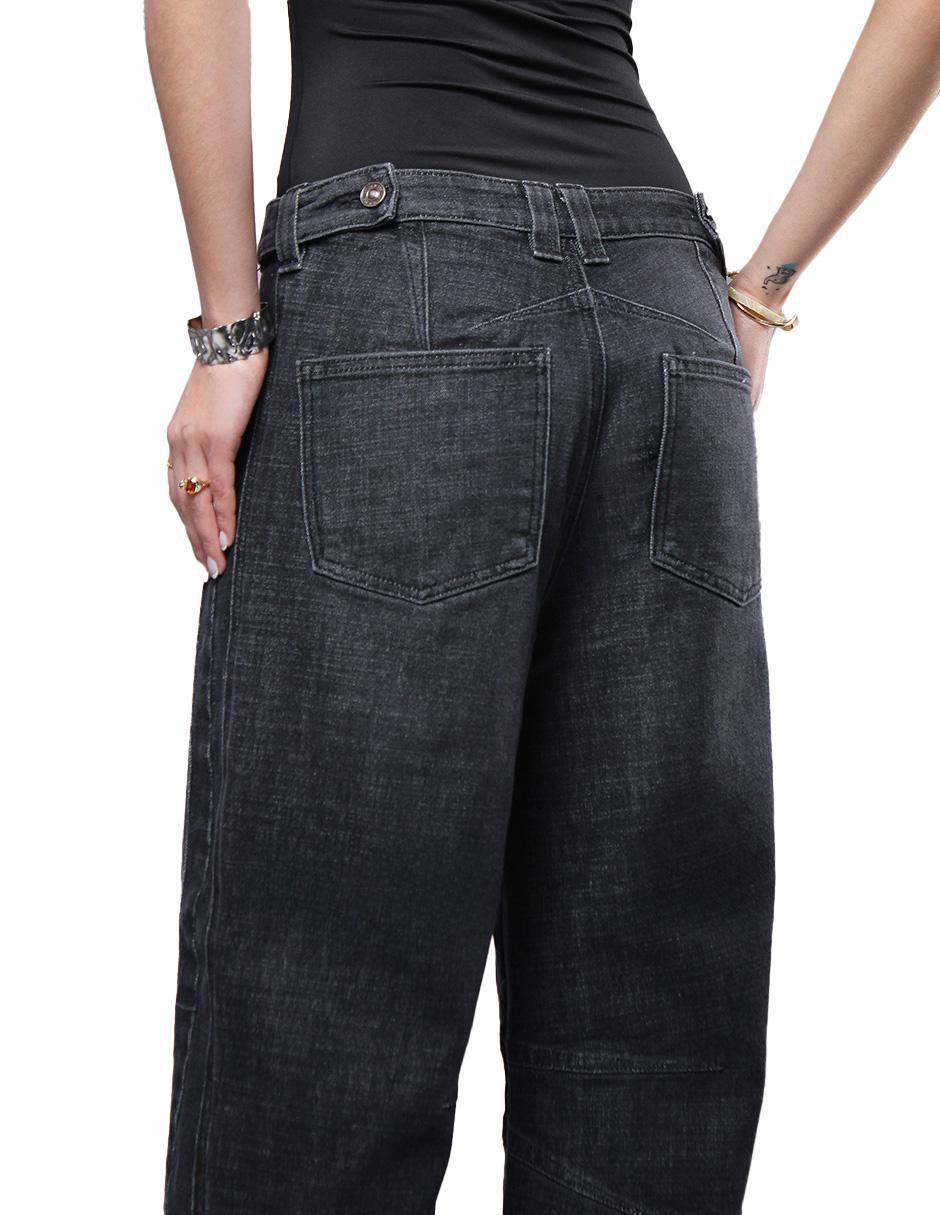 Jeans relaxed barrel media cintura para mujer 5
