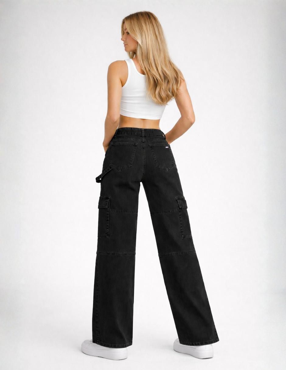 "jeans/jegging/jeans jogger" cargo wide leg cintura alta obs jeans 25339-d "para mujer"