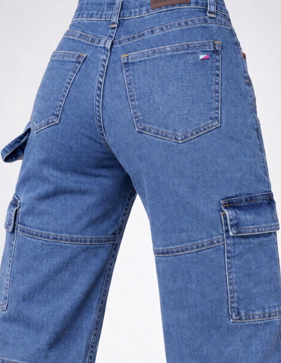 Jeans cargo wide leg cintura alta 25339-D para mujer 2