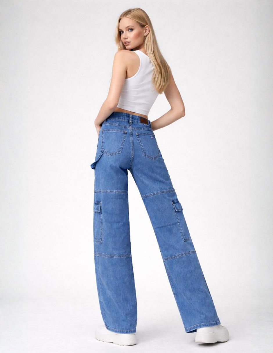 Jeans cargo wide leg cintura alta 25339-D para mujer 3