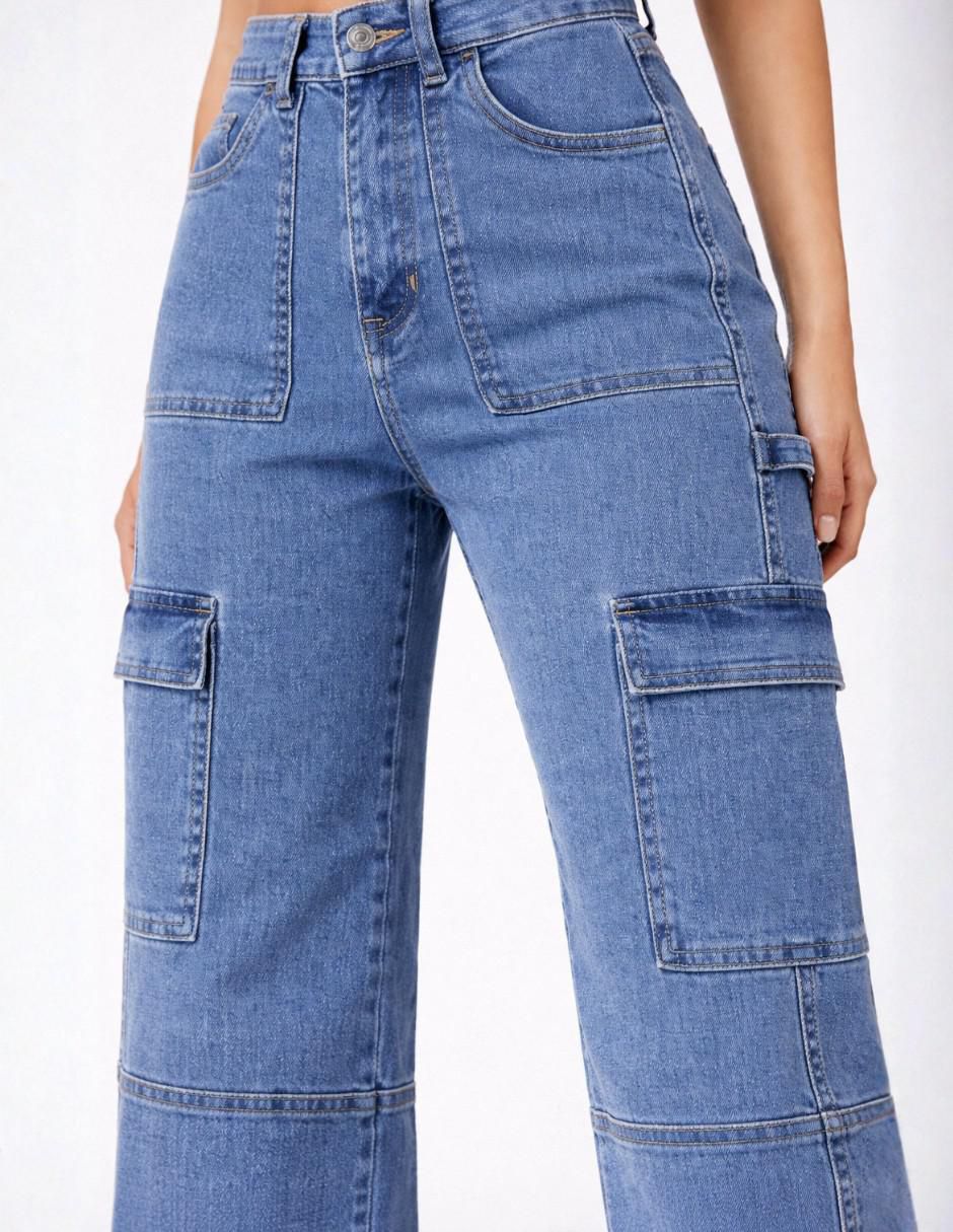 Jeans cargo wide leg cintura alta 25339-D para mujer 4