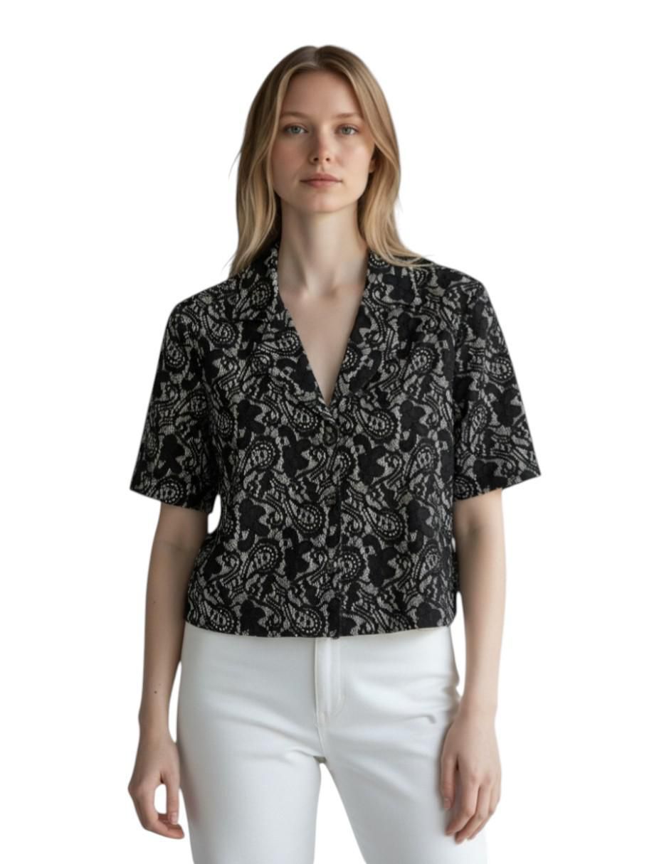 Blusa camisera manga al codo para mujer