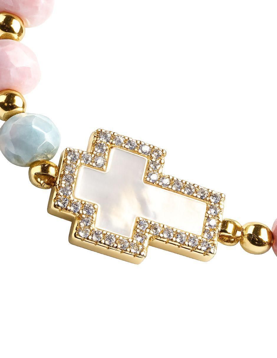 Pulsera con zirconia 18 k Cruz Celestia acabado baño de oro 3