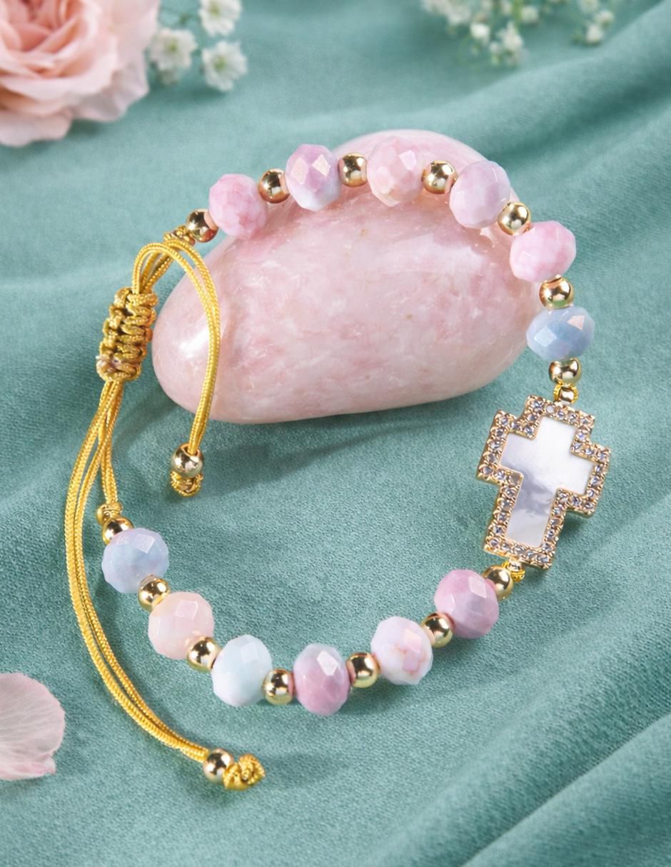 Pulsera con zirconia 18 k Cruz Celestia acabado baño de oro 5